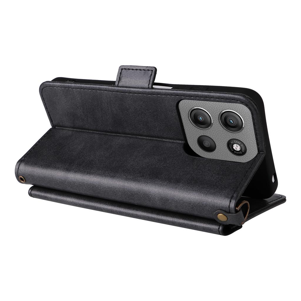 For Motorola Moto G15 Power 4G/G15 4G Leather Case Magnetic Closure Wallet Stand Phone Cover with Crossbody Strap