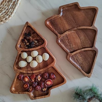 Drewniana taca do serwowania w kształcie choinki, deska do charcuterie z przegródkami, talerz na przekąski na śniadanie, owoce, orzechy, przyjęcie świąteczne, dekoracja domu