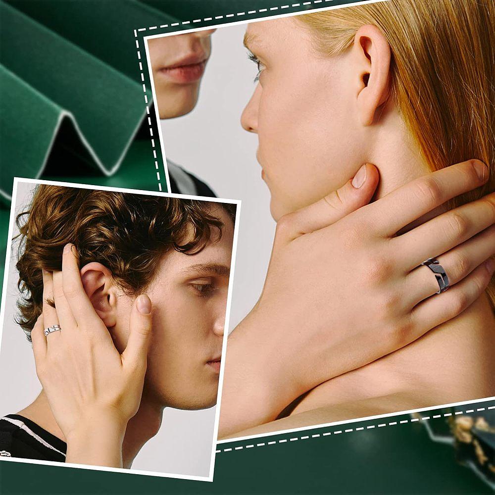 12 Stück 2 Farben 304 Edelstahl Fingerring, Versprechens-Freundschaftsring für Damen, Gunmetal & Edelstahlfarbe, US-Größe 7(17,3 mm), 6 Stück/Farbe