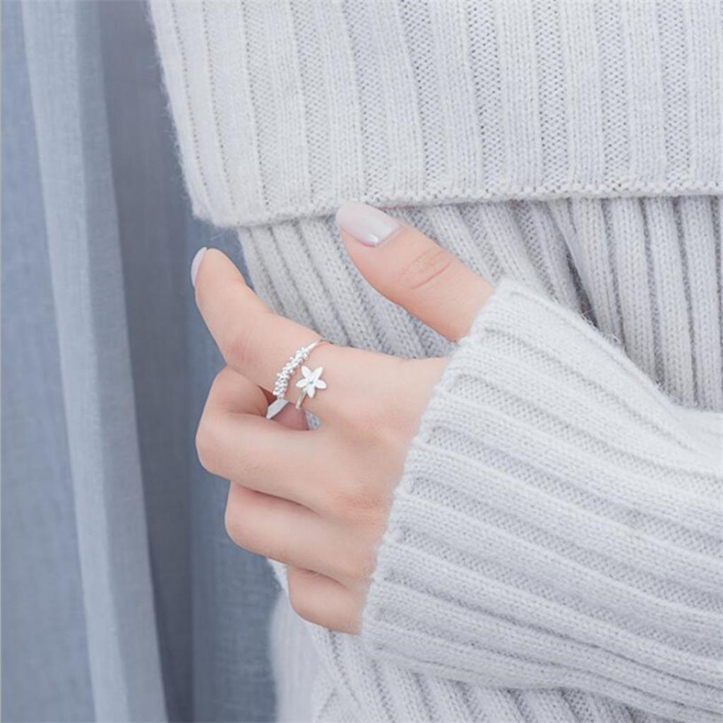 Romantic Silver Color Flower Finger Rings For Women Men Temperament Little Cherry Blossom Floral Open Ring Fashion Party Jewelry