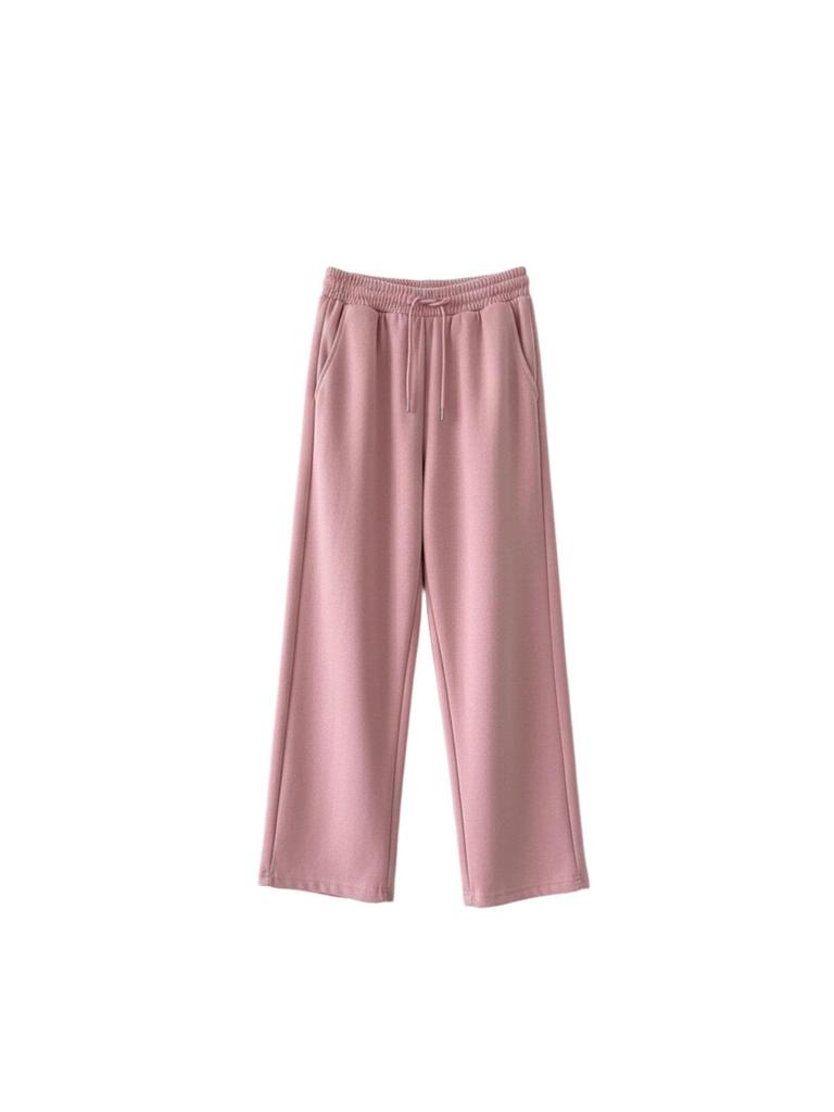Koreanische High-Waist-Hose mit weitem Bein für Damen - Unifarben, Schlankmachend, Kordelzug, Lockerer Schnitt, Fließendes gerades Bein, Lange Hose