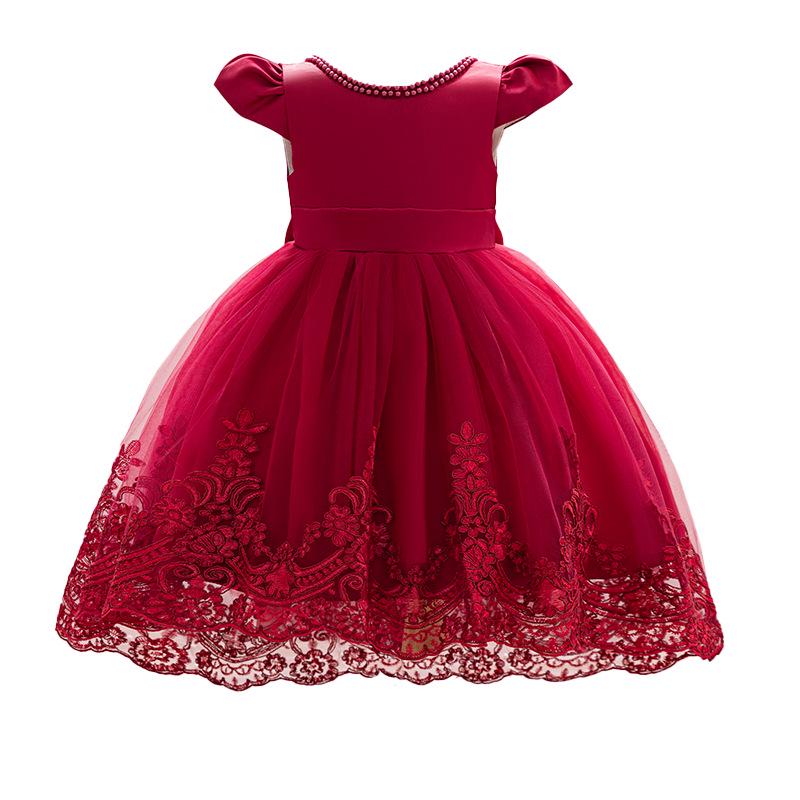 Girls' Princess Dress with Bow, Flutter Sleeves, Tail, and Puffy Skirt - Flower Girl Wedding Outfit