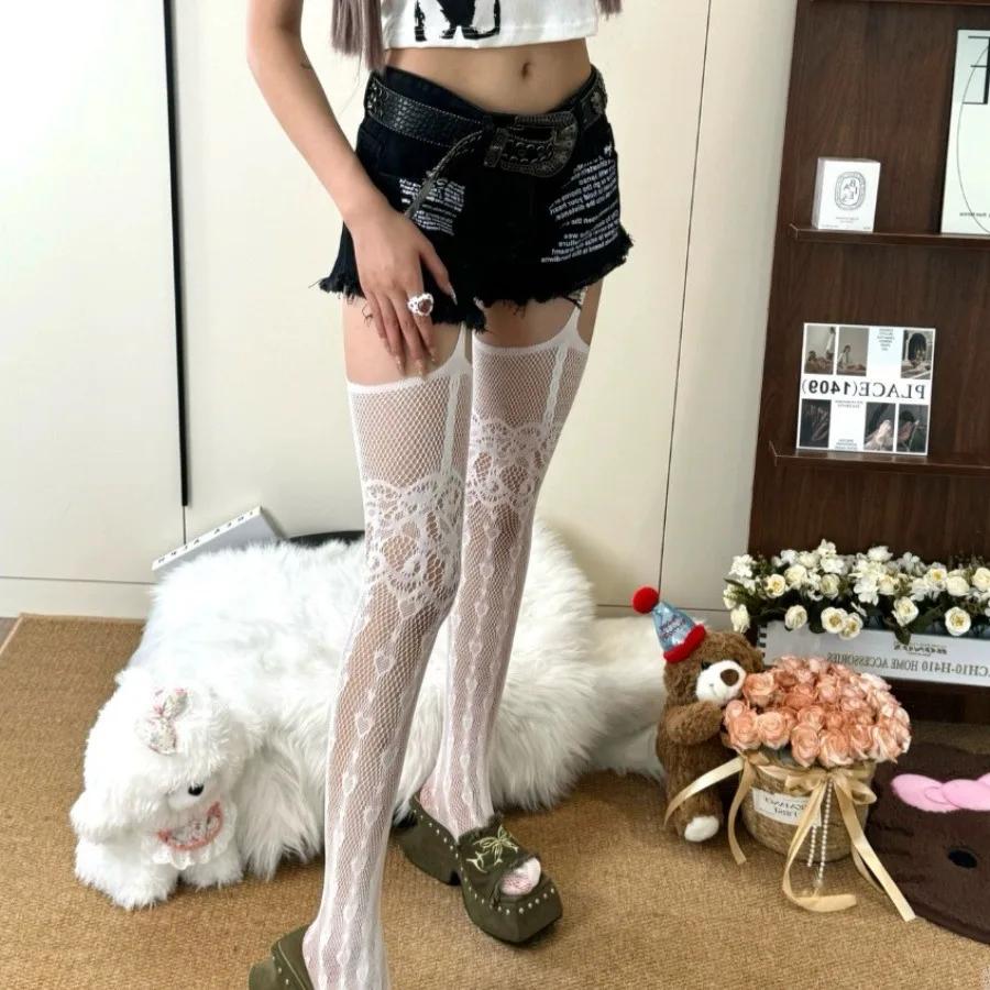Sexy Women Garter Hollow Stockings Women Lace Jacquard Long Fishnet Stockings Stockings Flower Pantyhose Leggings Tights