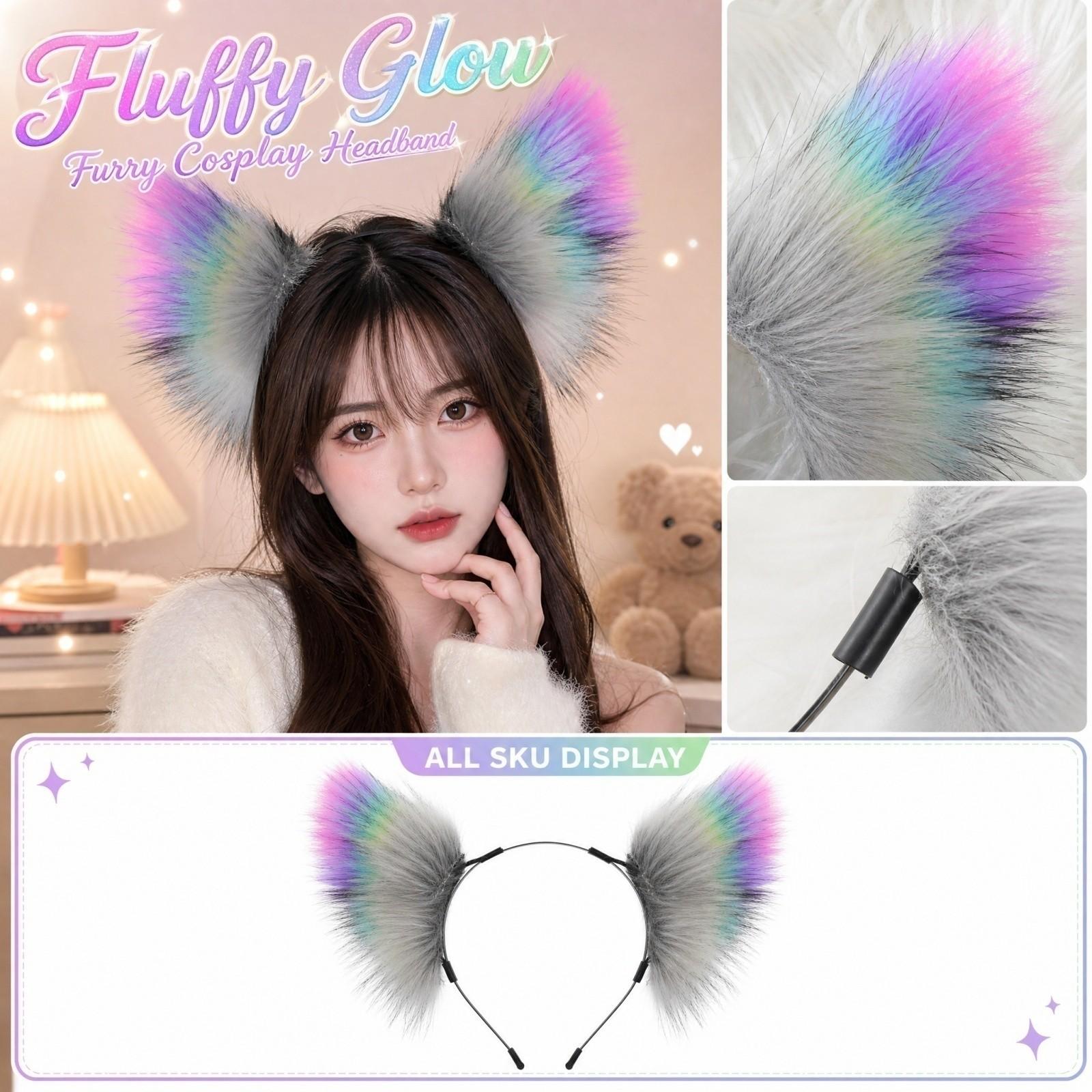 Plush Ear Headband with Ears for Women Girls Cosplay Accessory One Size