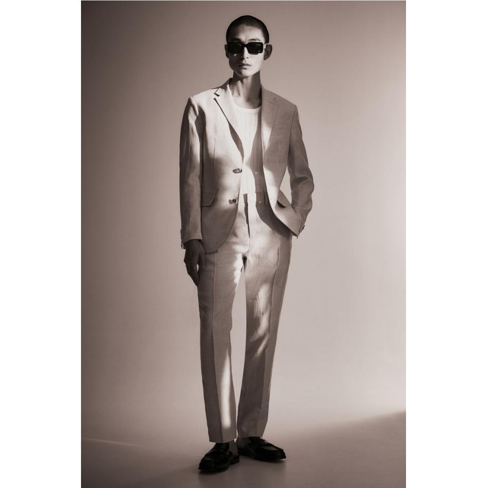 

Льняные костюмные брюки узкого кроя HM светло-бежевые