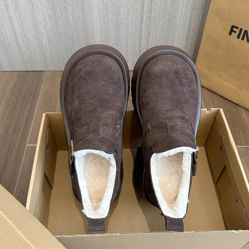 

Lamb wool shoes doll bag head big head half drag women s shoes in autumn and winter 2025 new velvet Boken height increase cotton drag 39