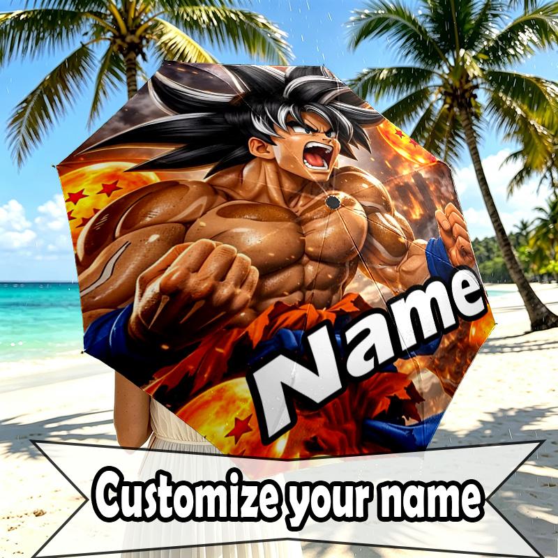 Parapluie Personnalisé Nom Personnalisé Imprimé DRAGON BALL, Ouverture/Fermeture Automatique, Structure Robuste à 8 Baleines, Utilisation Quotidienne, Camping, Randonnée, Cadeau d'Anniversaire