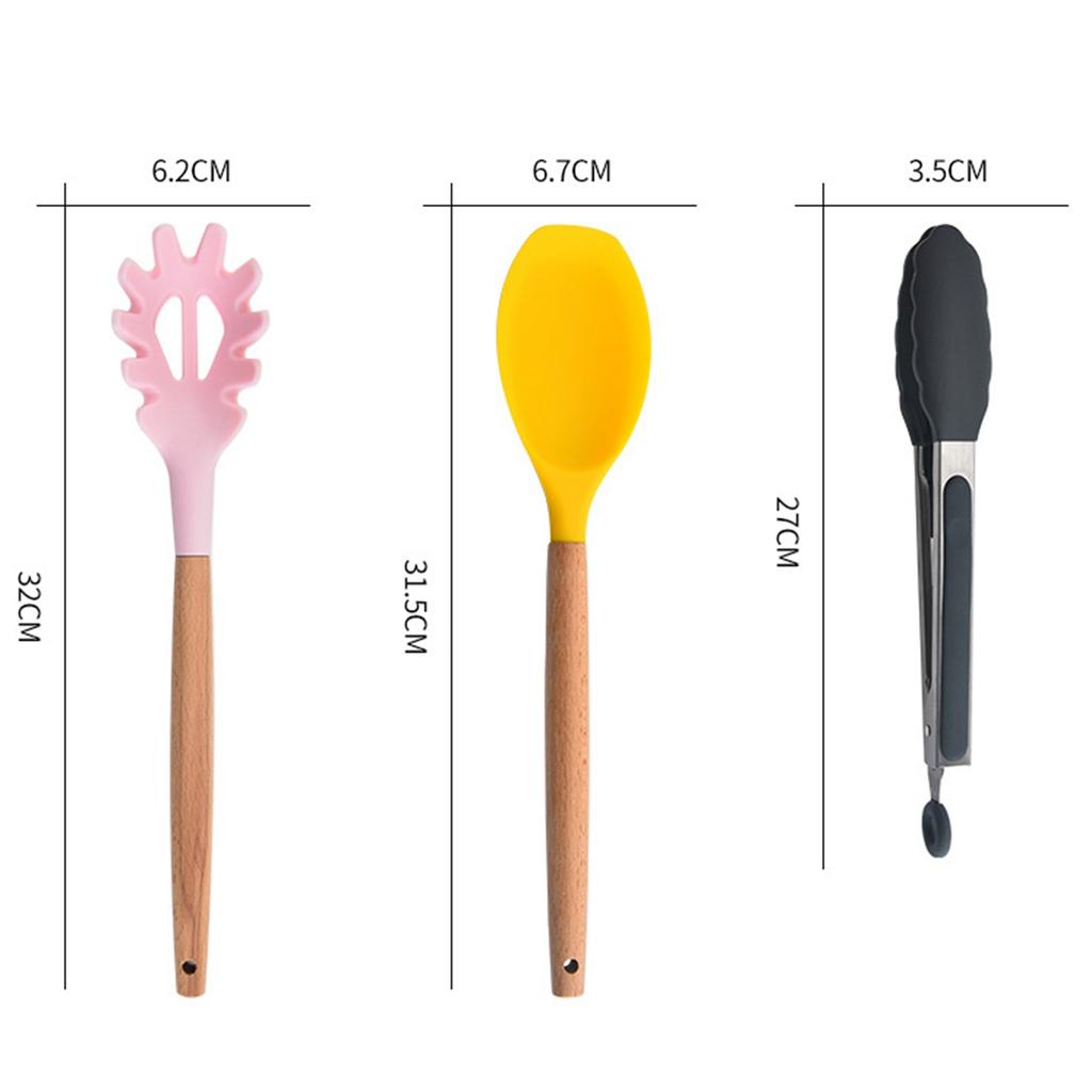 12-teiliges Kochutensilien-Set Silikon Bunt Holzgriff Kochen Küchenutensilien-Set Bunt