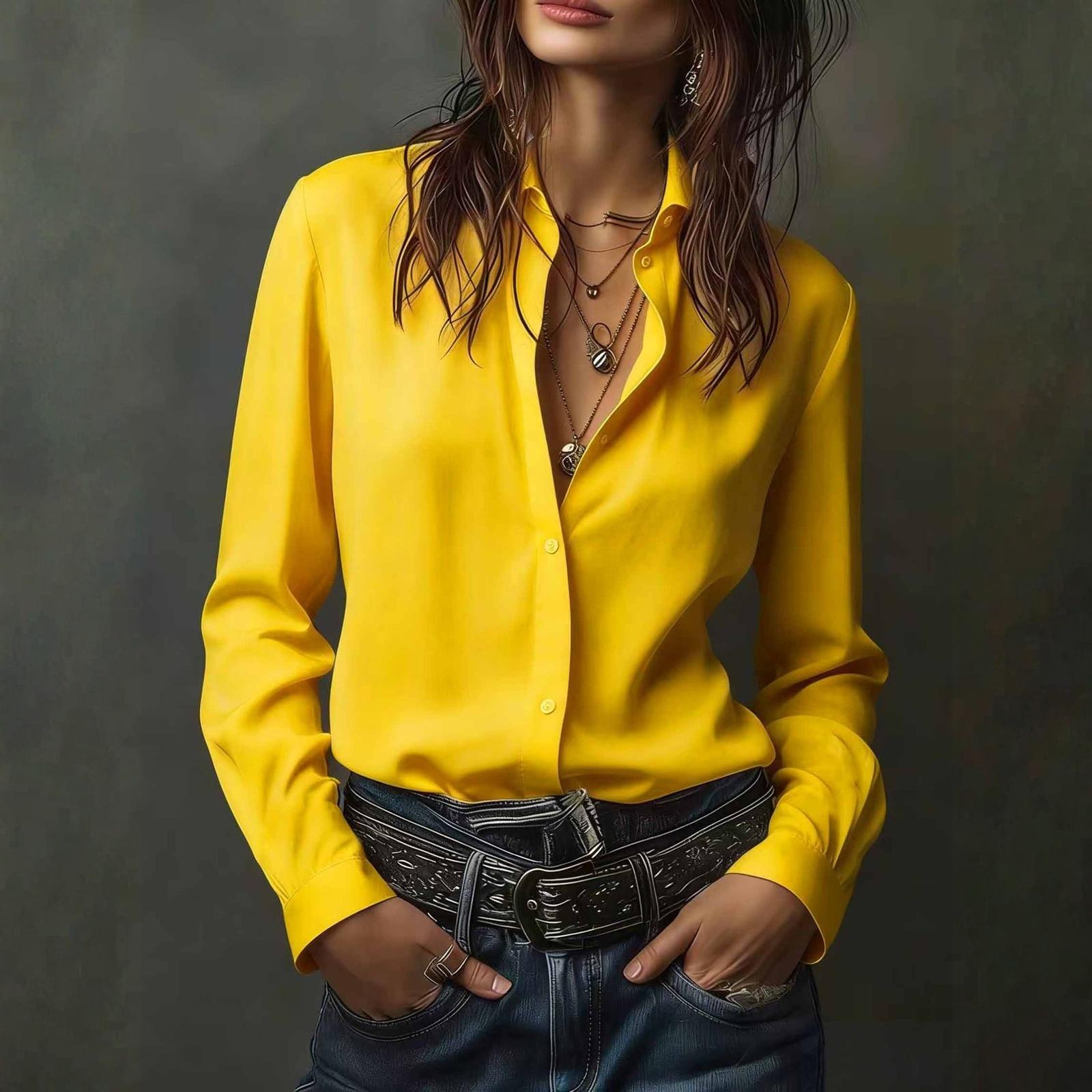 

Women Stain Tops Short Sleeve Blouse V Neck Shirts Business Casual Outfits XL жовтий
