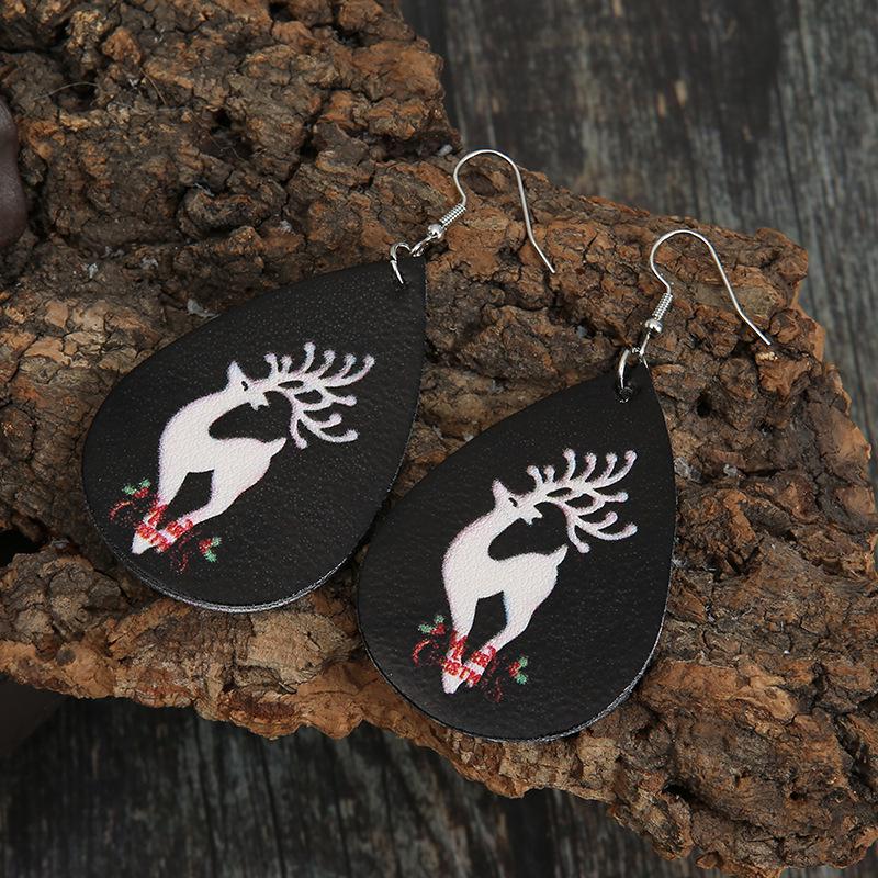 Festive Reindeer Letter Leather Earrings - Women's Unique Christmas Jewelry