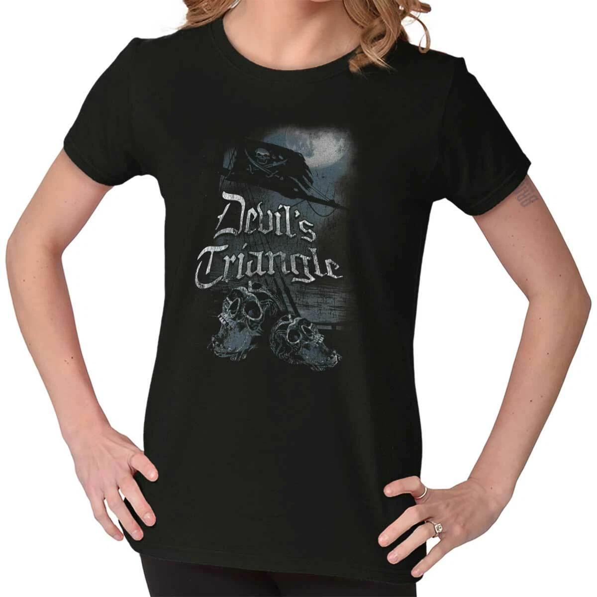 Grunge Devils Triangle Pirate Skull Ship Womens Top Junior Graphic Tee XL