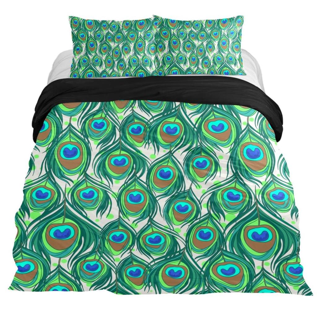 Peacock Feather Print Duvet Cover Bird Feathers Element Bedding Set Ultra Psychedelic Swirl Comforter Cover Colorful Bedclothes