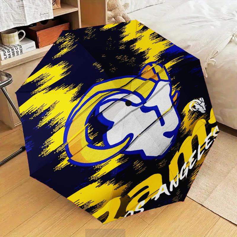 1PC Rams Football Team Spirit Printed Umbrella Folding umbrella, automatic umbrella 8-Frame for Travel, camping Fan gifts Christmas Gifts