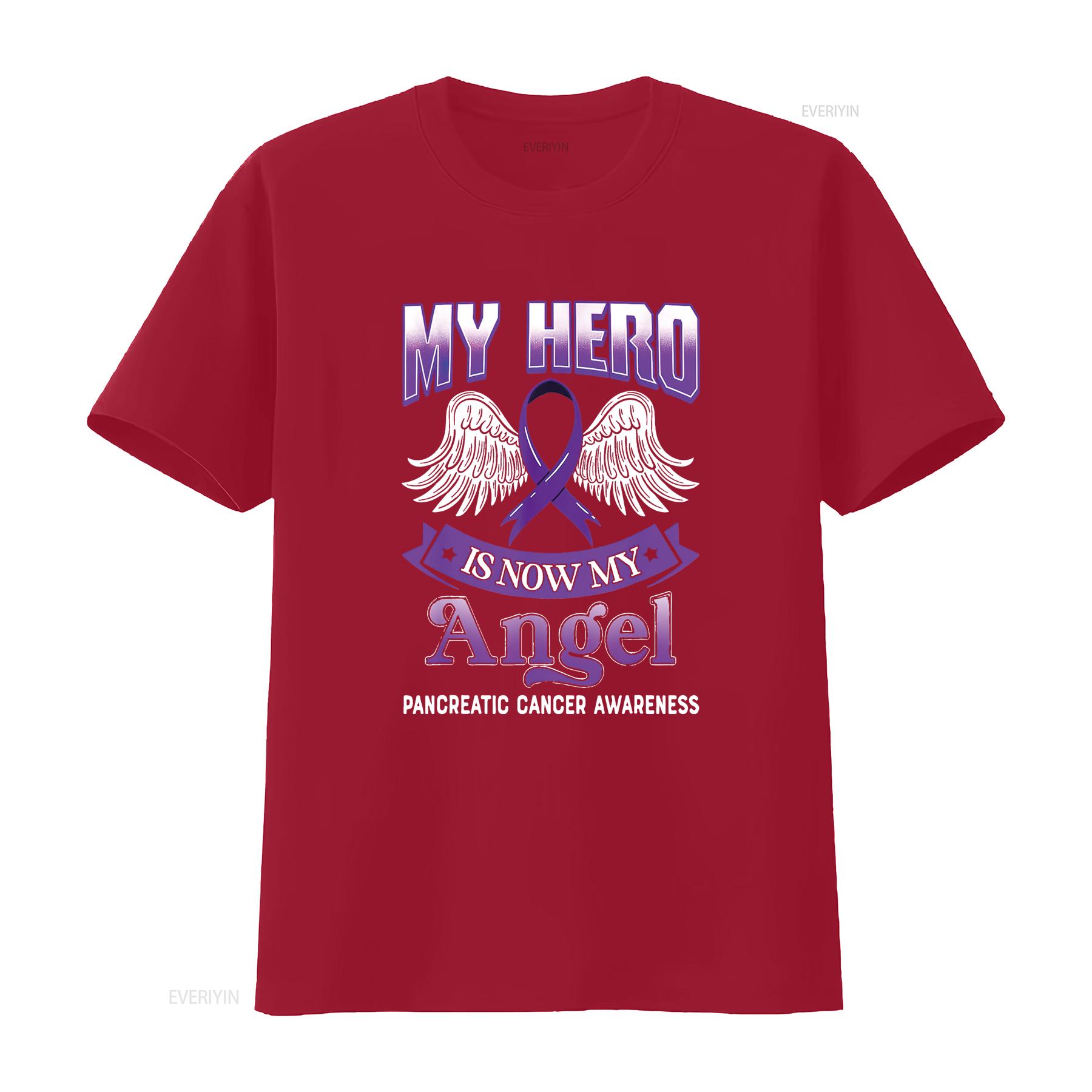 Womens My Hero Is Now Angel Pancreatic Cancer Awareness Ribbon T Shirt Black 2X Large vintage Washed fashion Stretched S