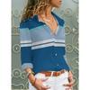 New Spring and Autumn Women's Long Sleeve Shirt with Dark Blue Base, Light Blue and White Stripes