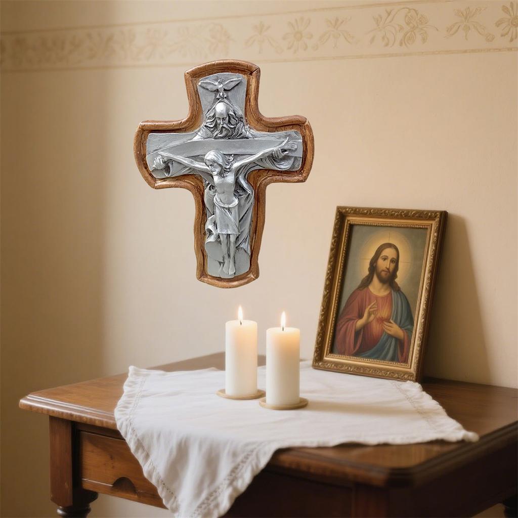 Cross Figure Statue Home Desktop Resin Ornaments, Catholic Religious Inspirational Altar Desktop Statues