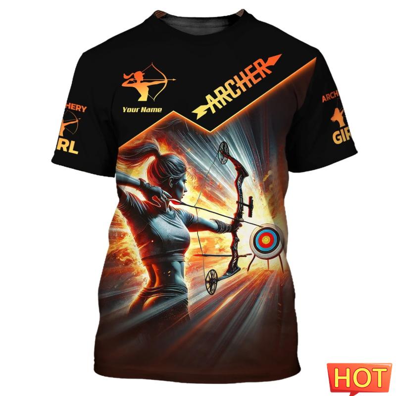 Modische Bogenschieß-T-Shirts für Herren, trendige Kurzarm-Shirts mit 3D-Druck und individuellem Namen, lockere, atmungsaktive Sport-T-Shirts