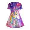 Mädchen Regenbogen Einhorn Aufdruck Glänzendes T-Shirt Kleid Lila Galaxie Lässiges Kleid Geeignet für Kinderpartys Geburtstage und Geschenke