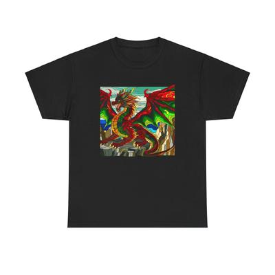 Unisex Adult T Shirt Dragon, Fearsome, Majestic, Artwork Retro Style Medieval