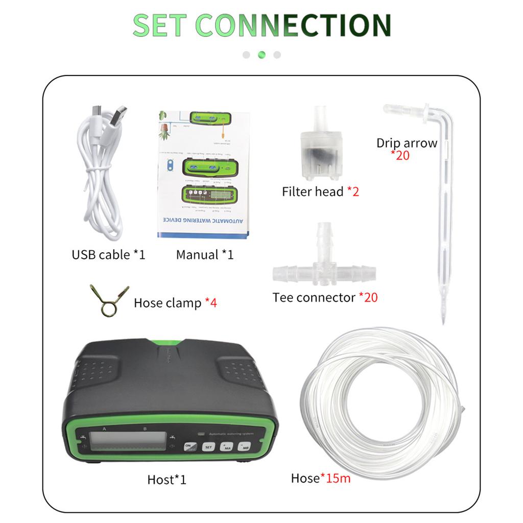 Sistem automat de udare cu pompă dublă pentru 20 de plante în ghiveci Kit de irigare cu program programabil pentru 30 de zile