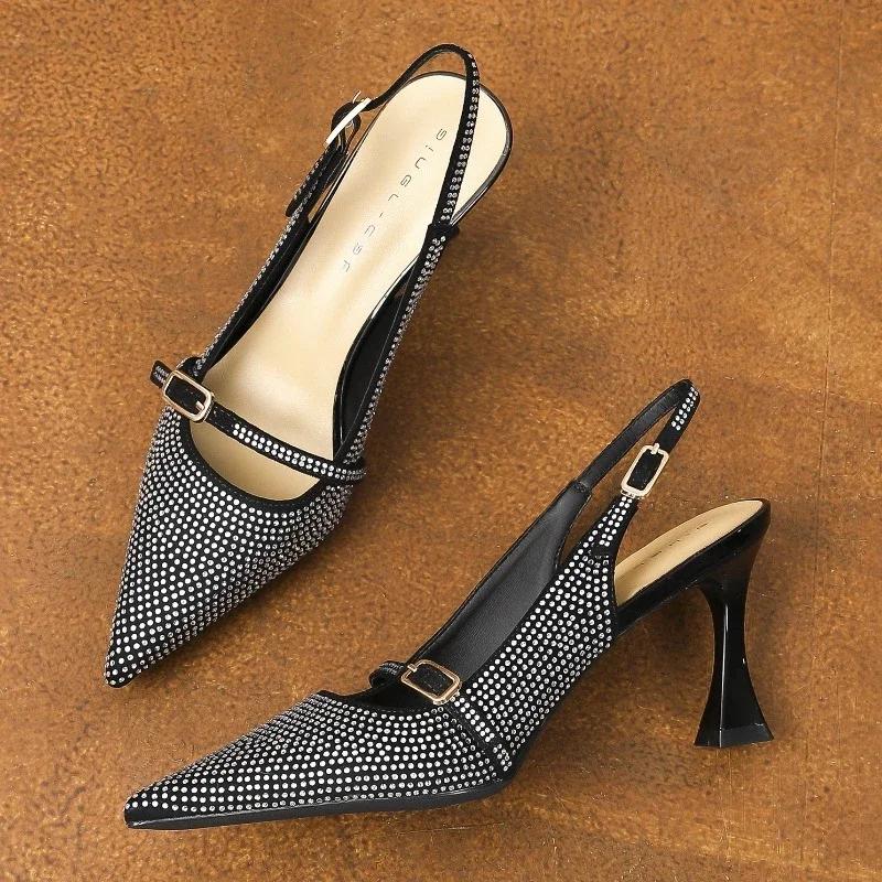 

Fashion Blingbling Rhinestone Decorative Design Brand Pumps Women Fashion Pointed Toe Thin Heel Dress Shoes Elegant Wedding Bridal Shoes 39