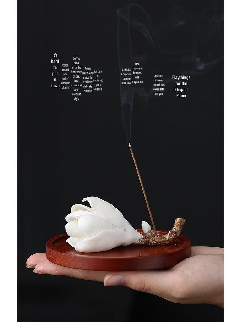 Handmade Ceramic Magnolia Incense Holder – Color-Changing Table Decoration for Tea Ceremony