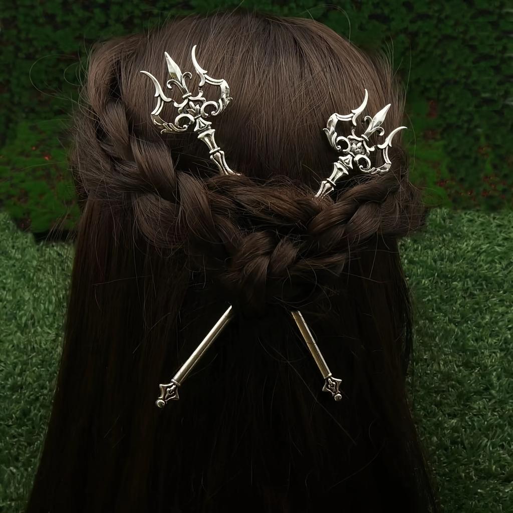 New Chinese Style Retro Trident Sword Women's Alloy Braided Hair Hairpin Antique Style Outfit Qipao Hanfu Fashionable Headwear