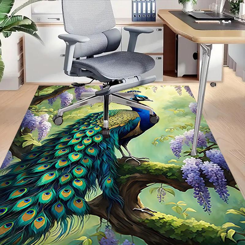 1PC Peacock Flowers Non-Slip Floor carpet, suitable for Office, bedroomand playrooms. It can also be used as a sofa footrest cover-T49