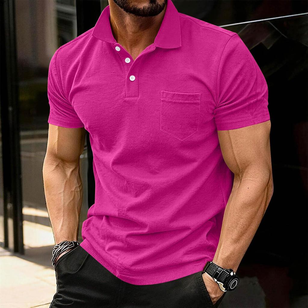 Men’s Short Sleeve Polo Shirt with Chest Pocket Classic Fit Soft Cotton Collared Top for Casual or