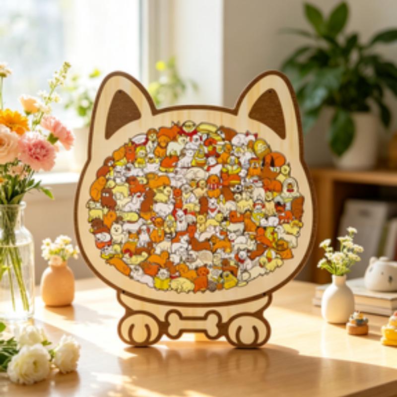 Cat-Shaped Morandi Wooden Educational Puzzle