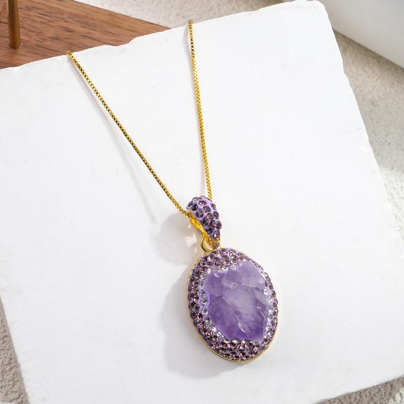 Niche Luxury Brazilian Amethyst Three-Piece Jewelry Set: Raw Stone Earrings, Ring & Necklace for Women