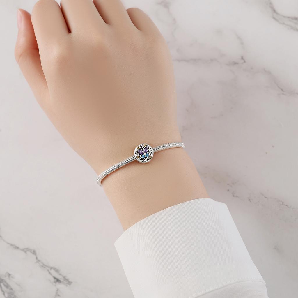 Beads Copper Charms Original Purple-Blue Zircon Butterfly Beads Fit Bracelet Jewelry Diy Women Fine Gift Accessory