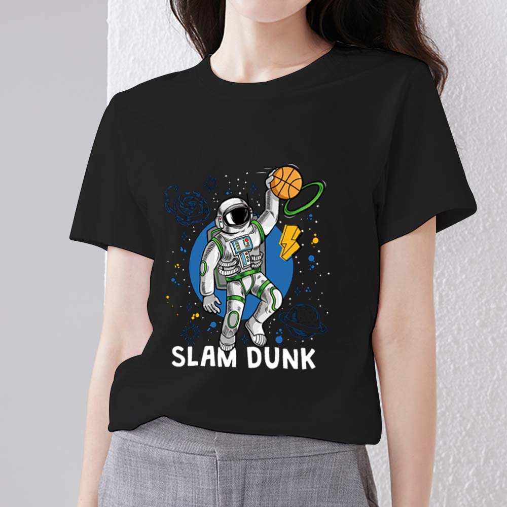 Casual Fashion Women's All-match T-shirt Anime Yuhang Teddy Bear Print Series Shirt Round Neck Comfortable Slim Black Ladies Top
