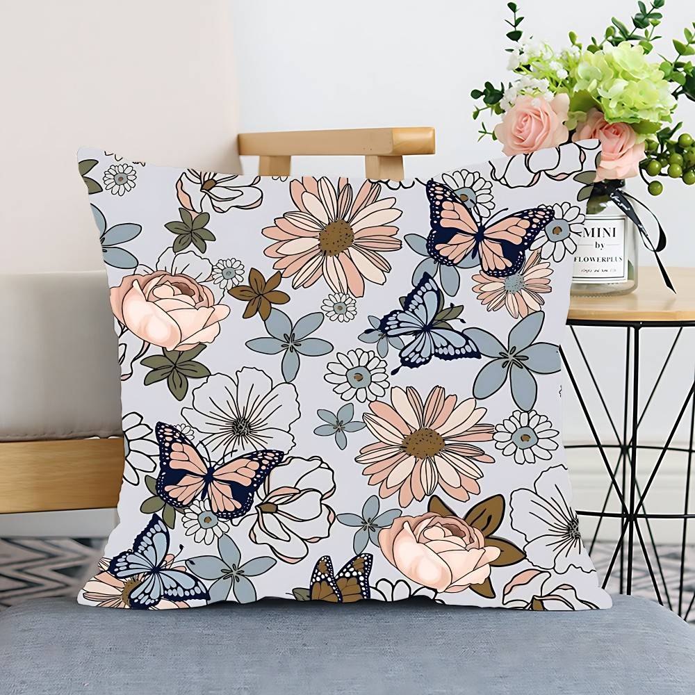 Flower Butterfly Pattern Pillow Case Cushion Cover Polyester Pillowcase Decorative Sofa Cushion Pillowcase Home Decor