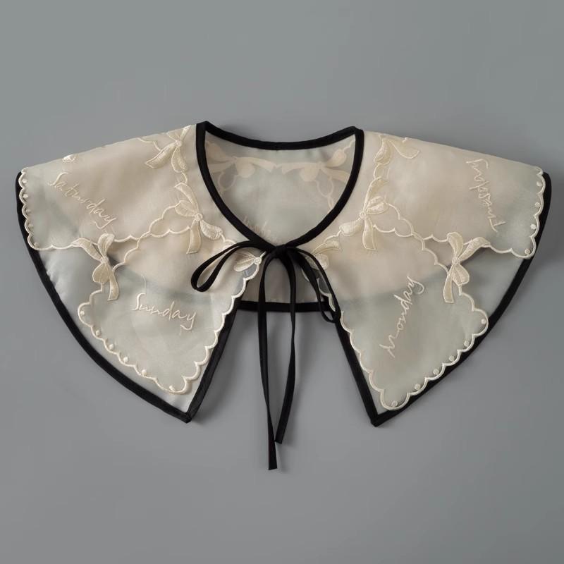 Perfect Match Pink Women Scarf Shawl Detachable Collar Tie Necklace Embroidery Lapel Fake False Collar Woman Lace Tie Neckwear Nep Kraagie