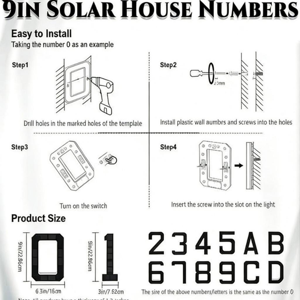 9 Inch Solar LED Illuminated Waterproof House Number Sign Door Address Plate Outdoor Porch Garden Wall Night Light Rechargeable