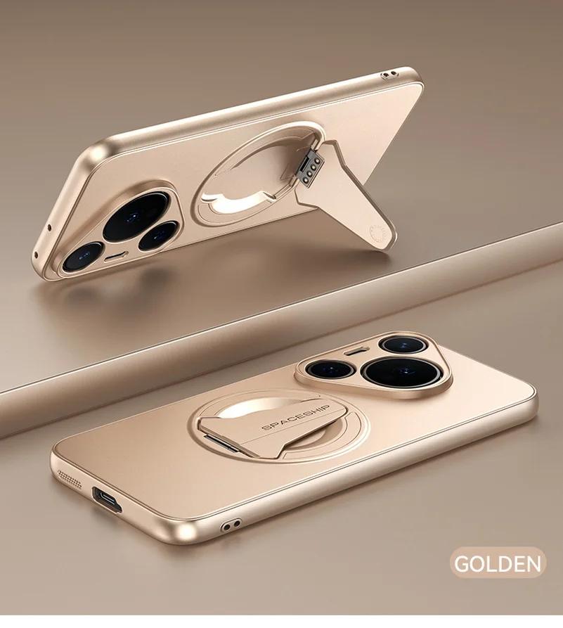 For Huawei Pura 80 Pro Plus 80 Ultra Metallic Paint Magnetic Bracket Case For Pura 70 Pro+ Wireless Charging Holder Hard Cover