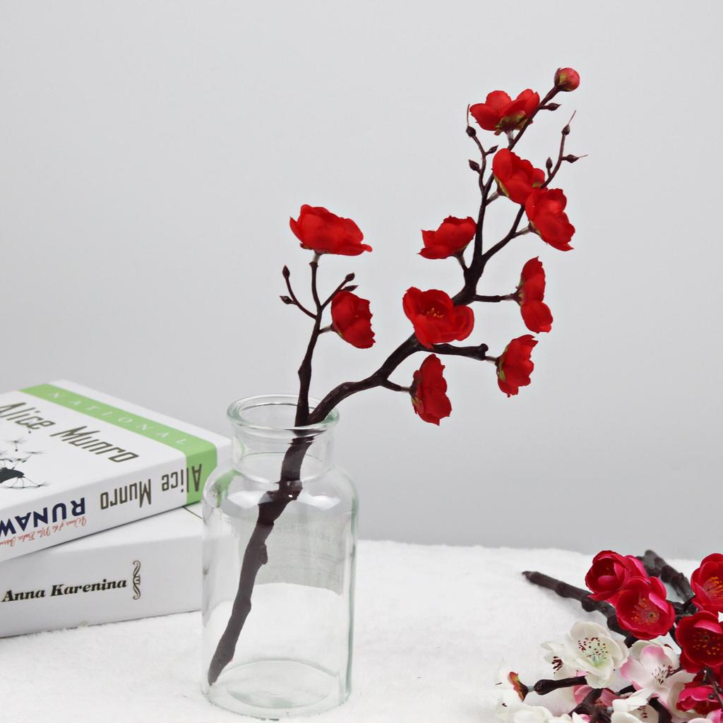 Artificial Red Plum and Peach Blossom Bouquet for Indoor Home Decoration