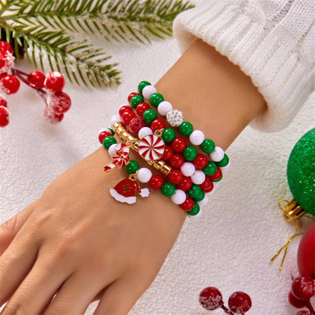 Christmas Crutch Star Santa Claus Deer Bell Snowflake Snowman Wreath Crystal Soft Clay Rice Beads Bracelet For Women Men Jewelry