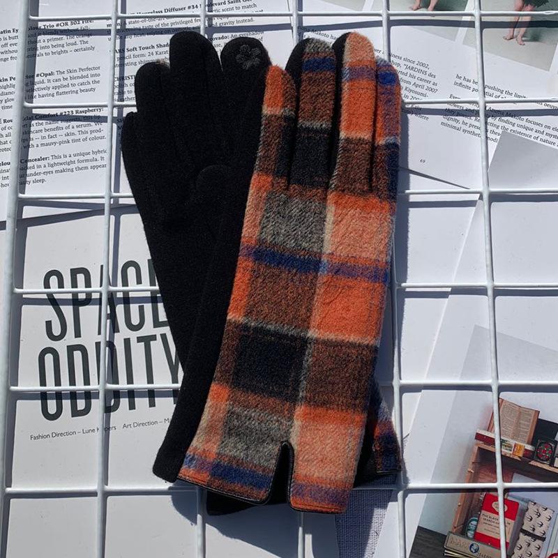 

Новые теплые флисовые перчатки теплые шерстяные клетчатые перчатки для путешествий на открытом воздухе перчатки с вышитыми пальцами для сенсорных экранов One Size оранжевый