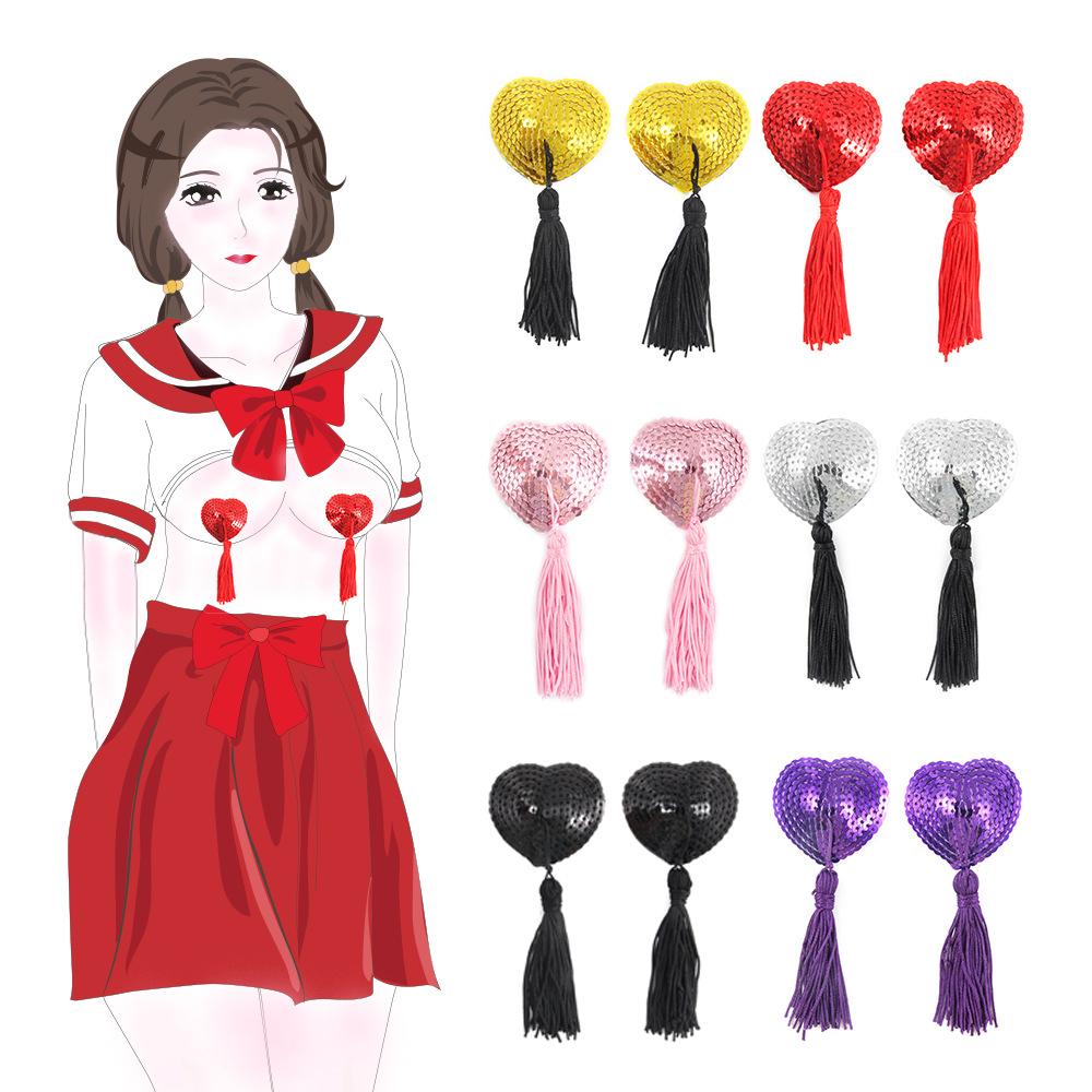 Nipple Stick the Guillotines Women's Adhesive Bra Women's Sexy Tassel Heart-Shaped Sequins Breast Pad Silicone Direct Supply