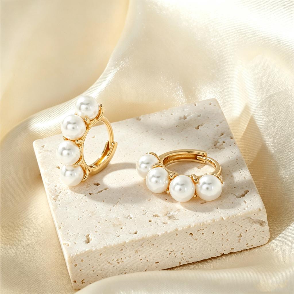 Elegant Classical Female Round Pearl Hoop Earrings Trendy Fashion Gold Silver Color Wedding Jewelry For Women