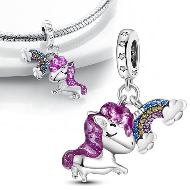 Copper Plated Early Spring Series Four-Leaf Clover Rainbow Horse Charm Beads Fit Original Bracelet Fine Diy Birthday Jewelry