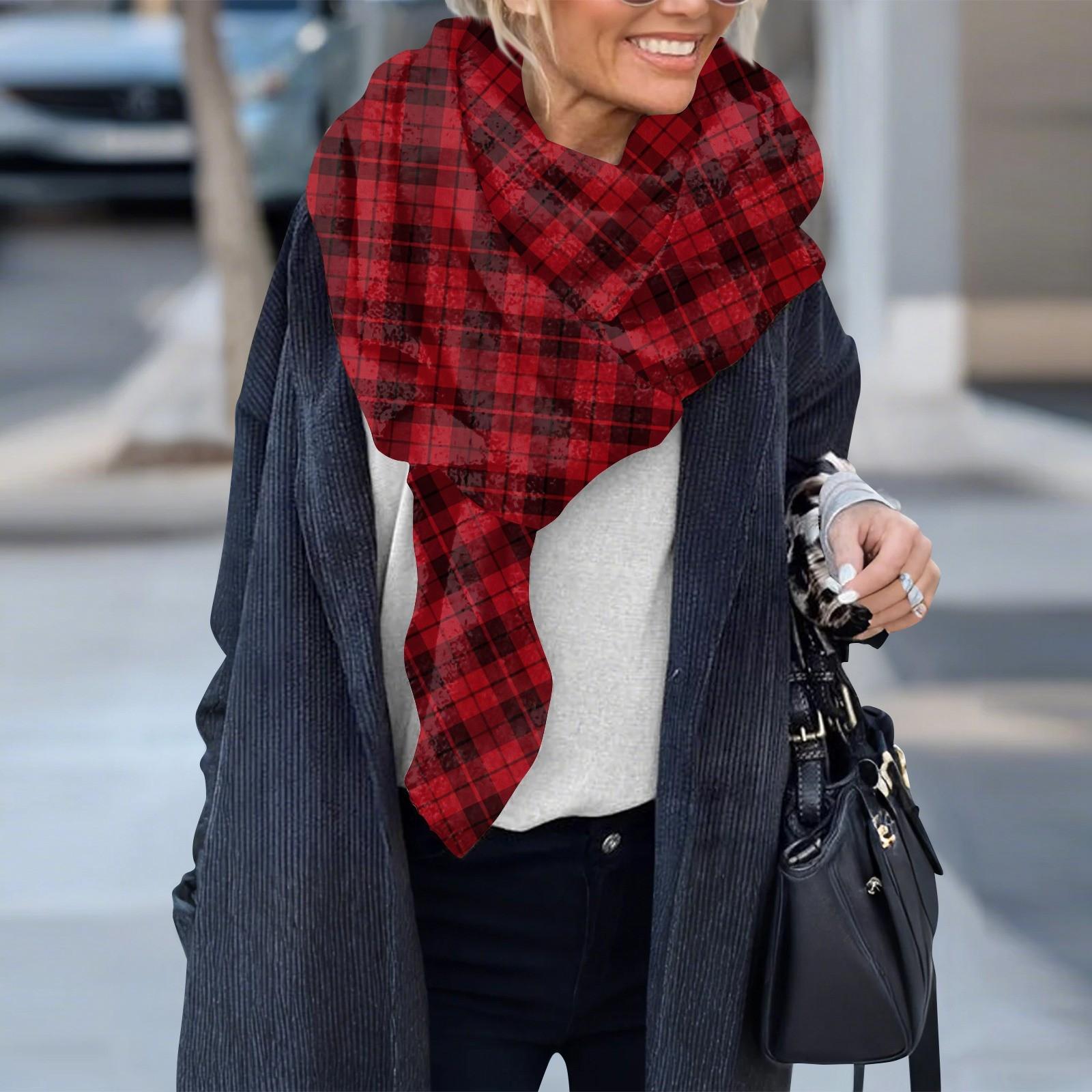 

Женский клетчатый шарф, теплый утолщенный трендовый шарф, шаль, накидка One Size винный