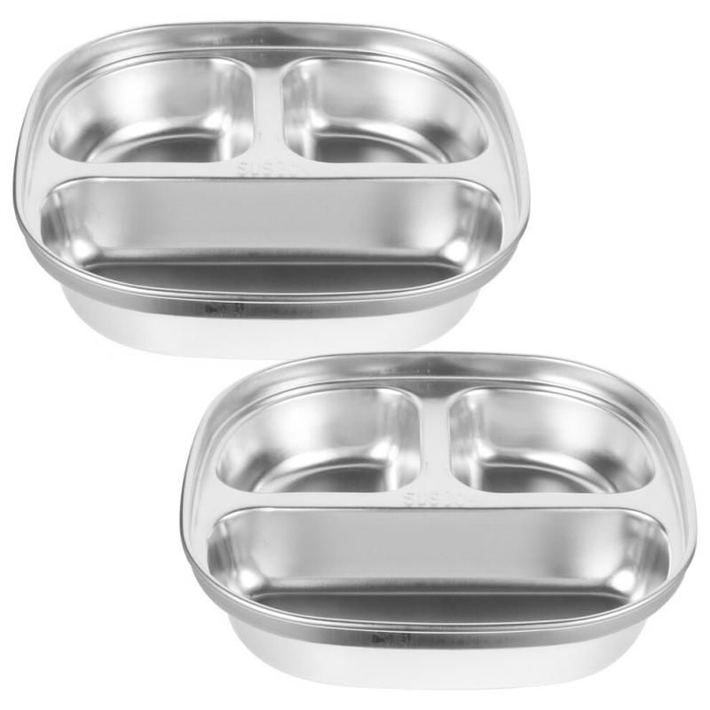 2pcs 304 Stainless Steel Divided Plates Tray For Kids Picnics