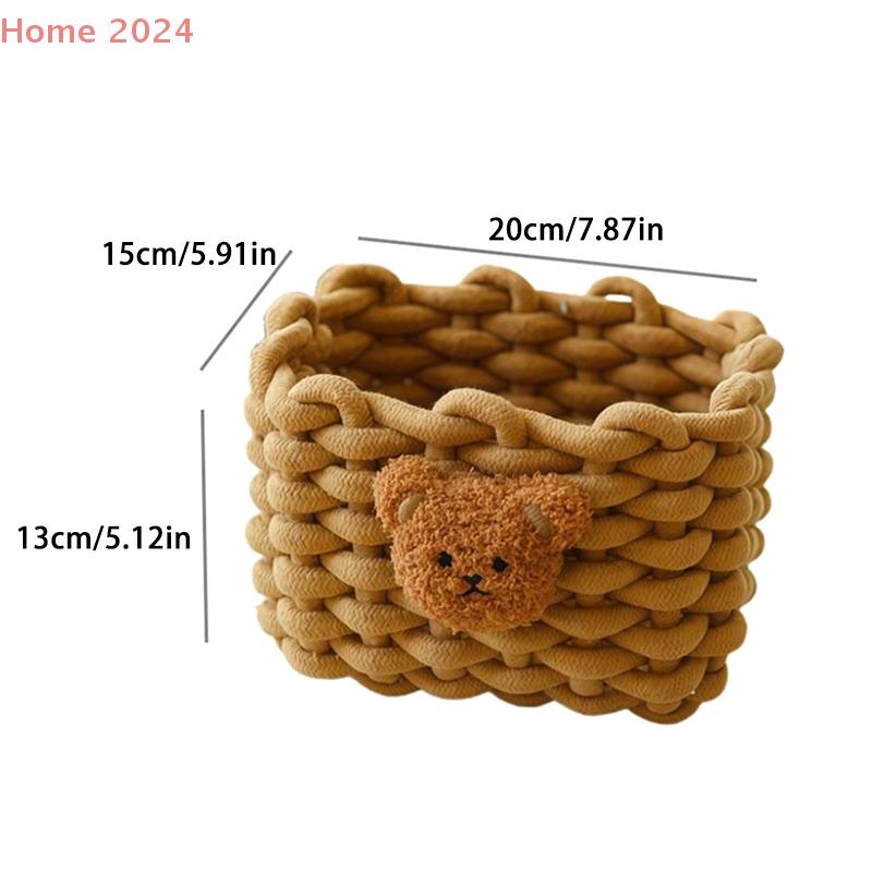 Handmade Woven Cotton Rope Storage Basket Cartoon Animals Little Bear Kids Toys Cosmetics Desktop Organizer Sundries Storage Box