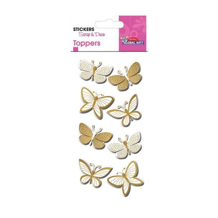 Autocollants 3D - Topper - Papillons - Dorés - 8 pièces - Design exclusif