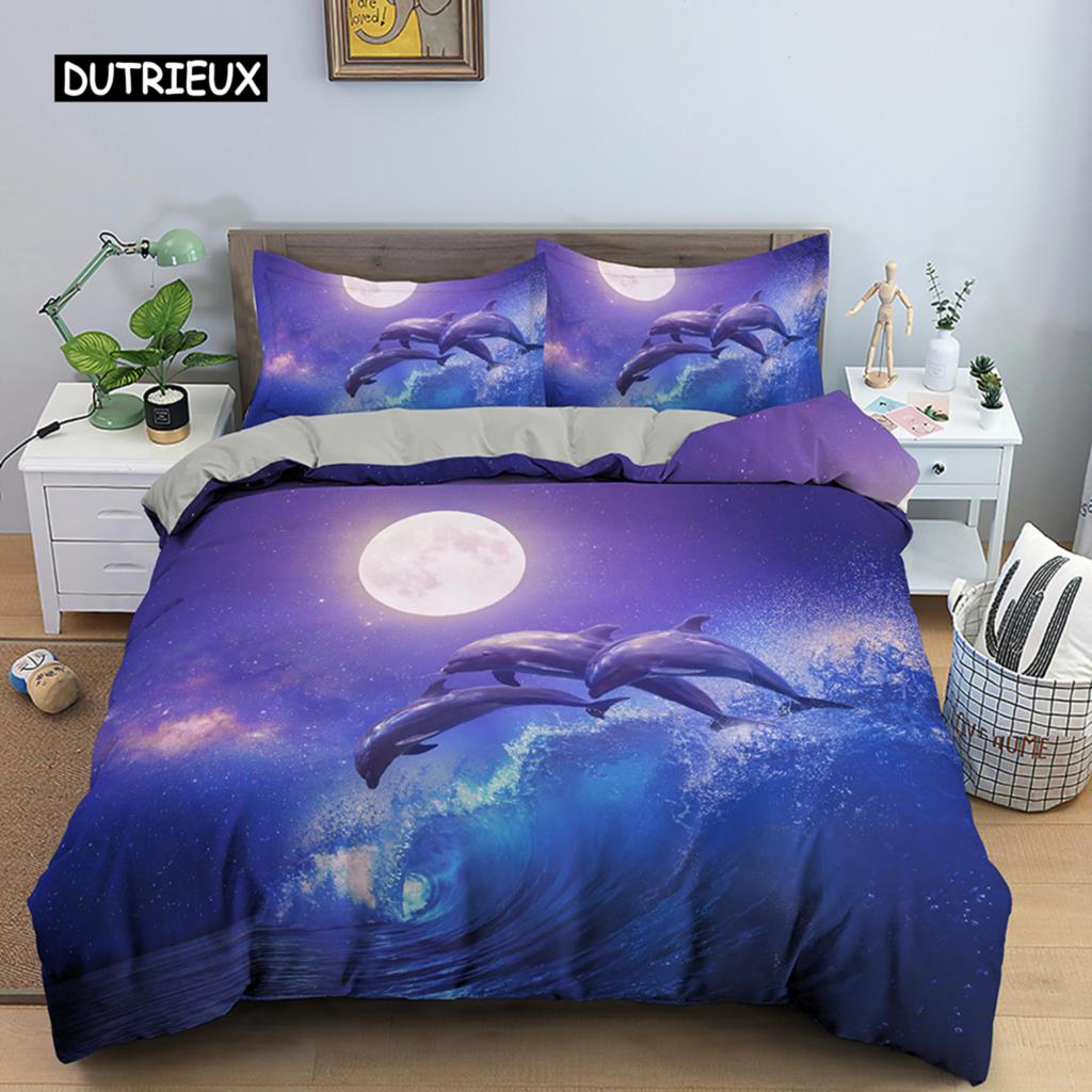 Dolphin Duvet Cover 3D Bedding Set Boys Girls Adults Comforter Cover Queen King Home Textiles Marine Life Polyester Quilt Cover