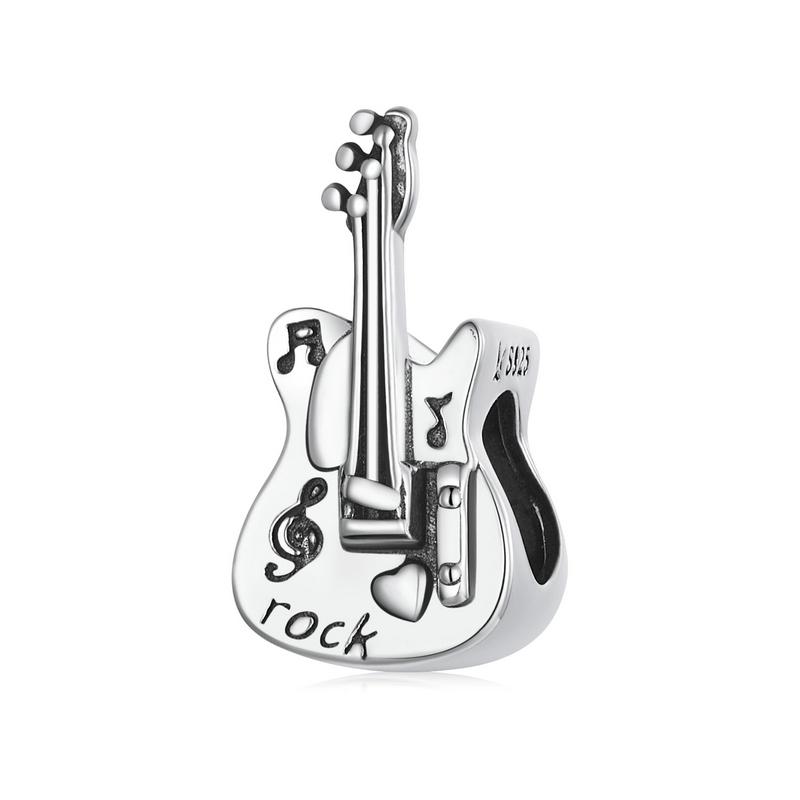 WOSTU 925 Sterling Silver Vintage Bass Violin Music Guitar Charms Beads Pendant Fit Original Bracelet Necklace For Women Jewelry
