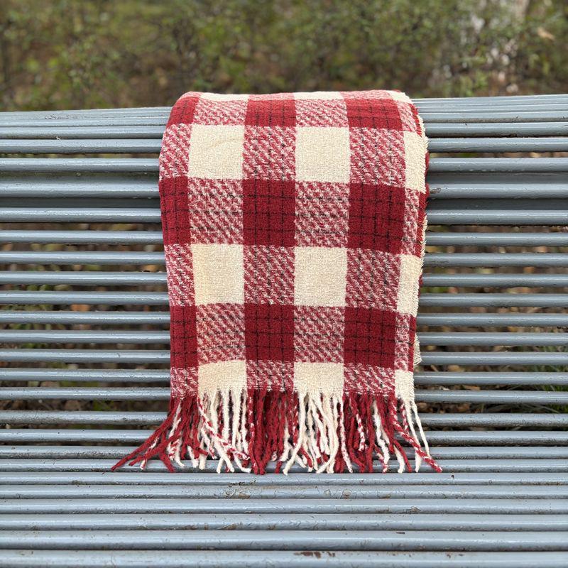 Women's Red Plaid Cashmere-Like Scarf Shawl - Warm, Versatile, Fashionable for Autumn and Winter